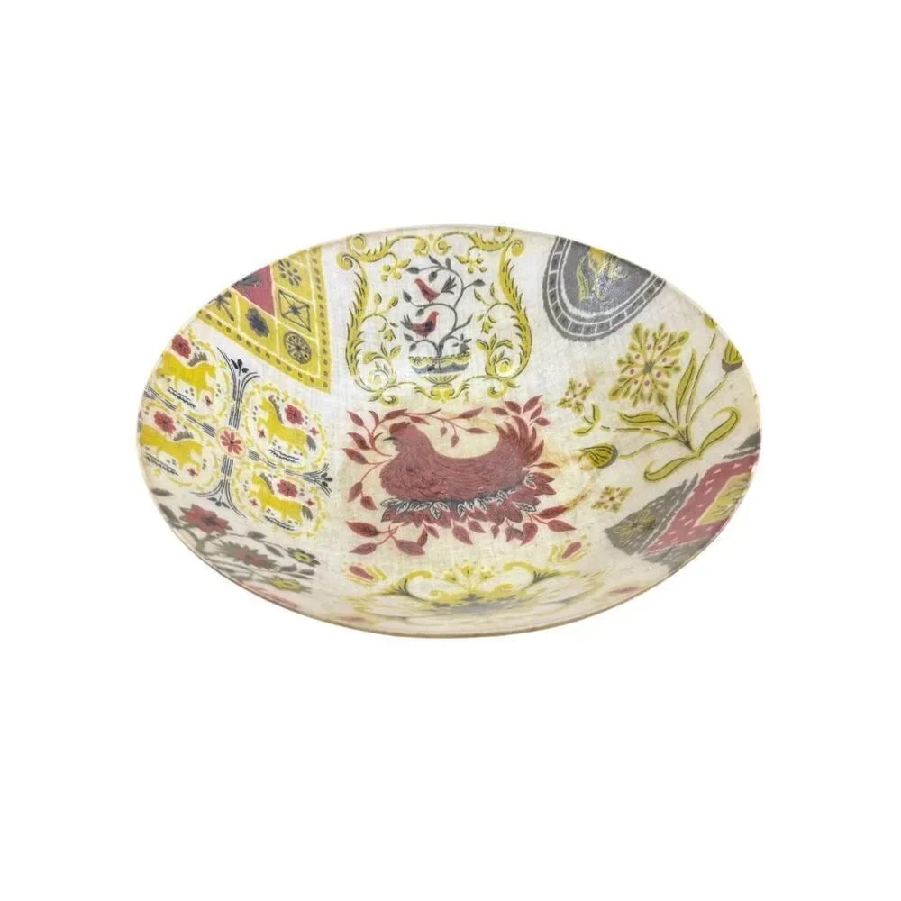 MCM Mid Century Fiberglass Bowl  Size 11” x 3” high rooster flowers